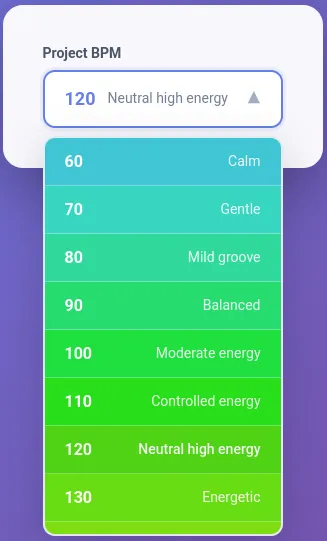 claude BPM dropdown mockup